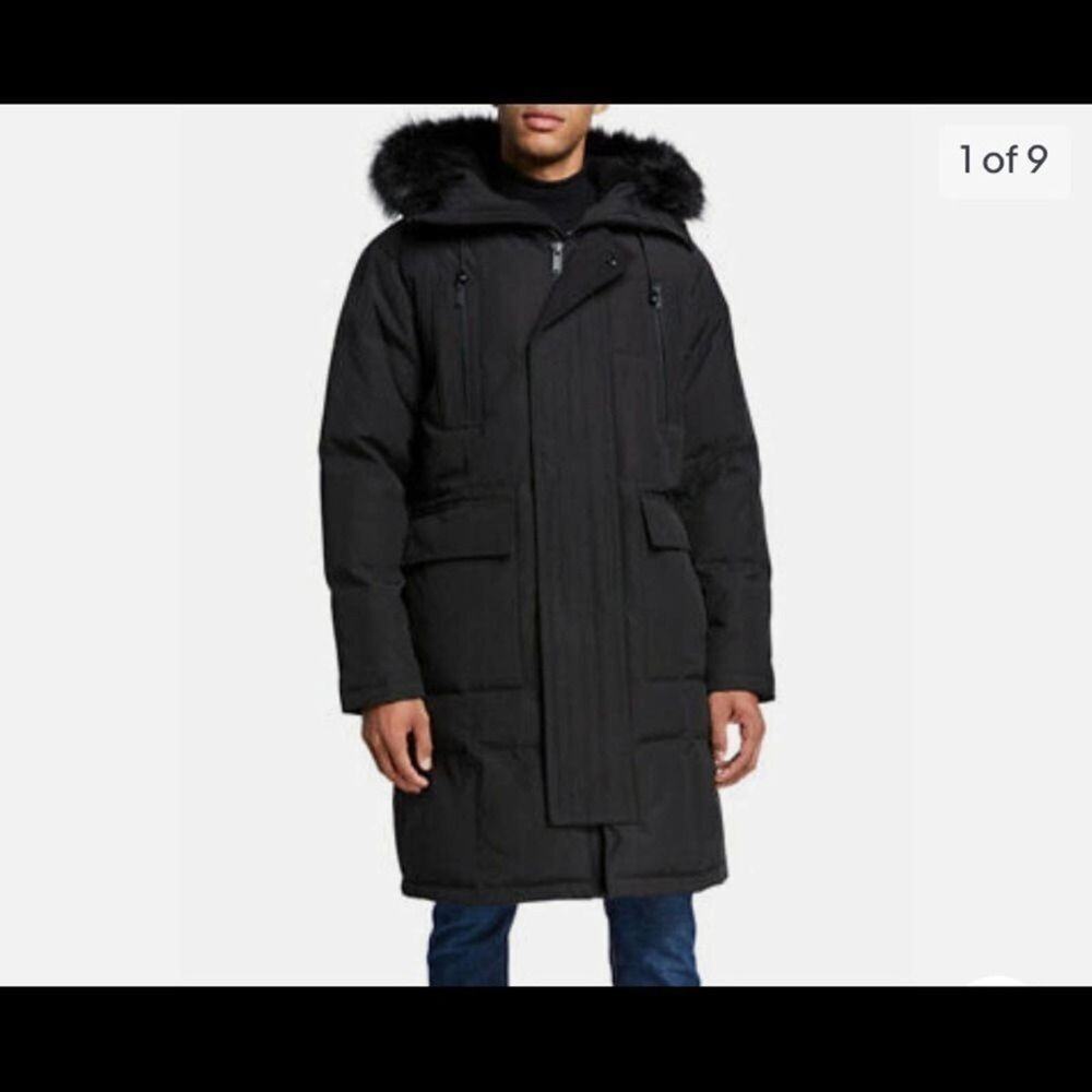 NWT KARL LAGERFELD PARIS LONG PARKA COAT FAUX FUR TRIMMED XL,M